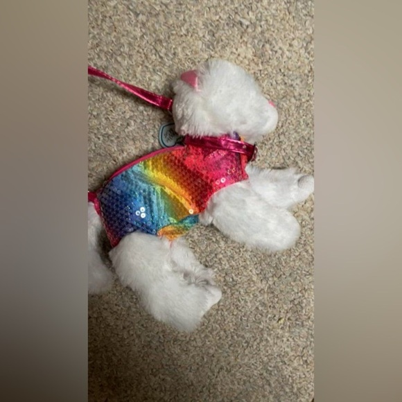 Poochie & Co. white. Kitten, rainbow sequins purse, pink strap and zipper body - Picture 2 of 3